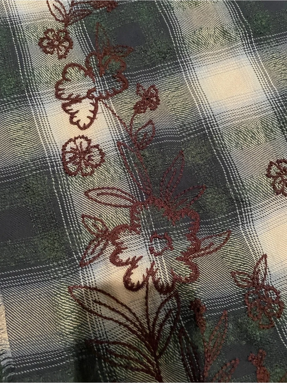 NWT J jill Indiana Cotton Embroidered Plaid floral patchwork triangle scarf